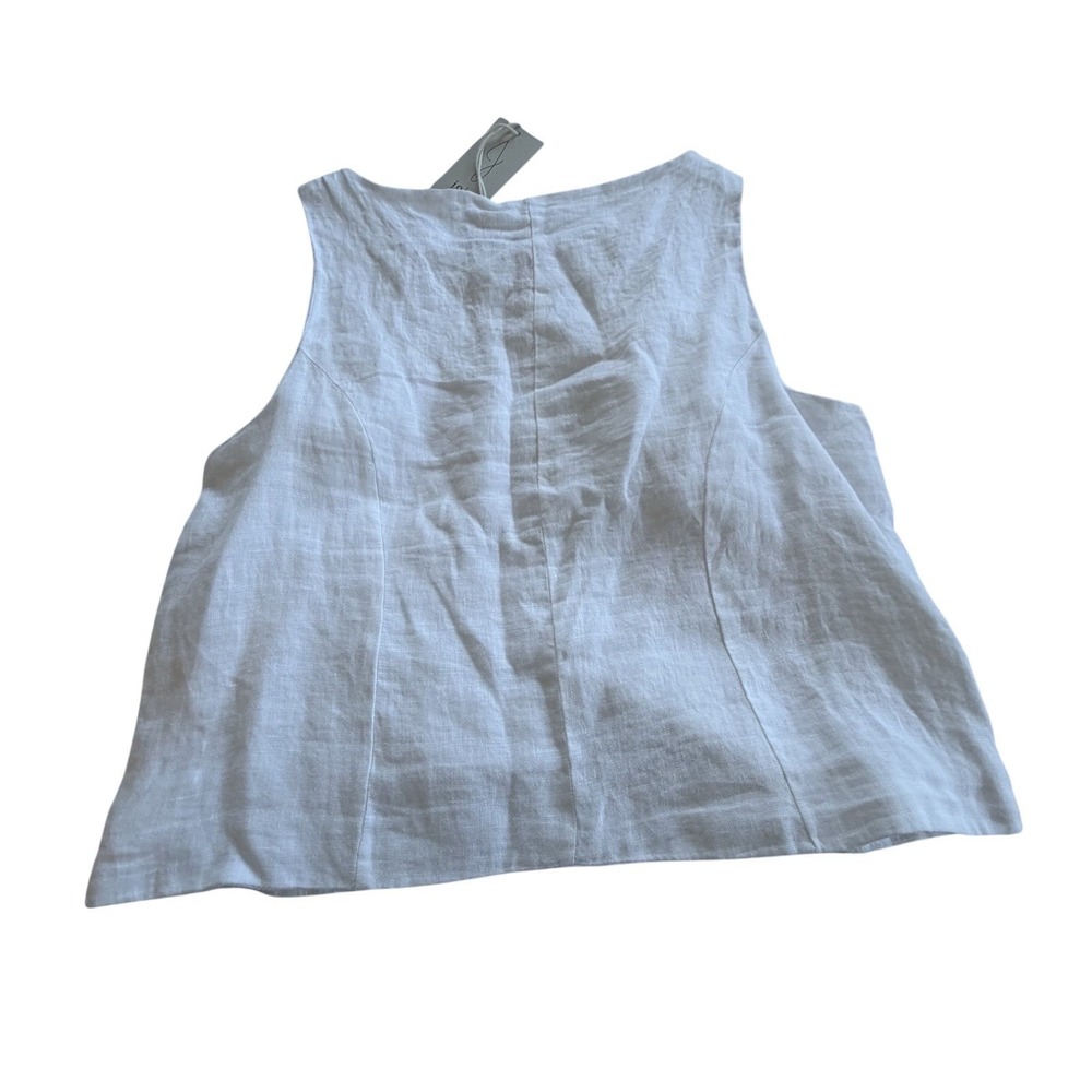 Jolie Womens L White 100% Linen Sleeveless Button Front Top Blouse NWT - Picture 2 of 7